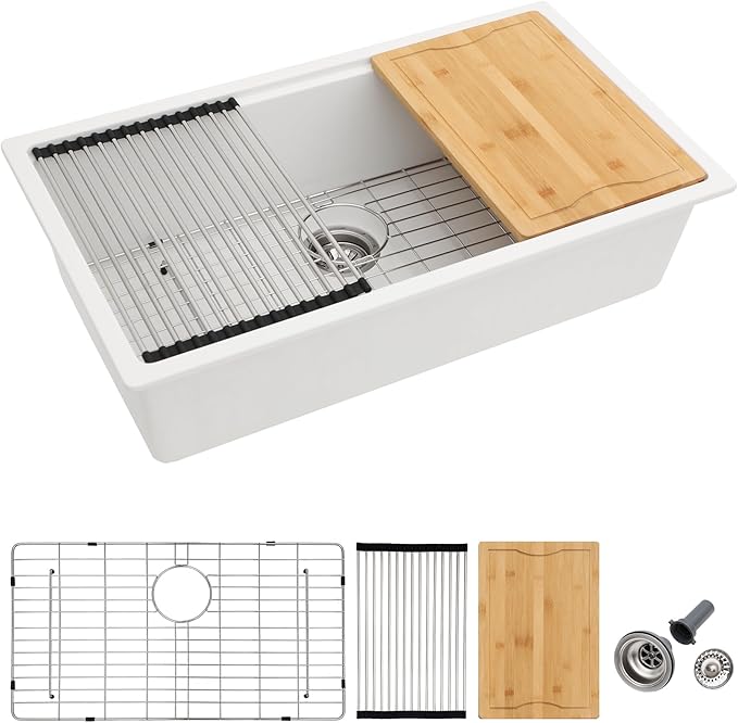 Dcolora 33 Inch White Granite Composite Kitchen Sink Workstation Undermount Single Bowl sink Large Sink For Kitchen,DC-GU2514