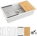 Dcolora 33 Inch White Granite Composite Kitchen Sink Workstation Undermount Single Bowl sink Large Sink For Kitchen,DC-GU2514