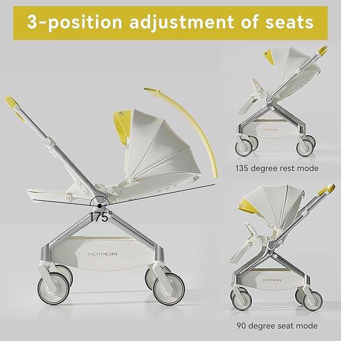 Hot Mom Lightweight Baby Stroller, Intelligent Seat Reversing and Anti-Shock Tire Combine Baby Pushchair, Newborn to Toddler's Baby Stroller,White