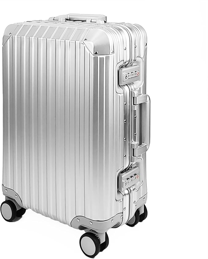 All Aluminum Luggage Suitcase 3 Sizes (20",26",29") TSA Lock Carry On Silver, Gray, Gold, Black with Cover (Silver, Double Set 20",28")