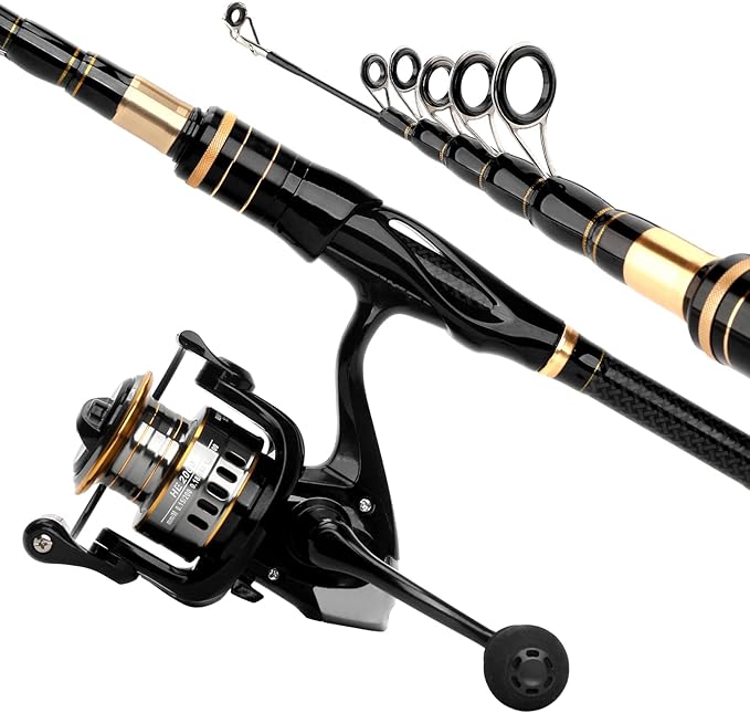 mouhike Carbon Fiber Telescopic Fishing Rod Reel Combo Lightweight Collapsible Spinning Pole Reel Kit Fishing Gear Set Portable Travel Fishing Kit with Tackle Bag Lures Hooks Fishermen Gift