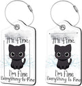 2 Pcs Luggage Tags for Suitcase, Cute Unique PU Leather Travel Bag Tag with Privacy Cover ID Label Address Card and Durable Metal Ring Suitable for Men Women Children Backpack,Cat Under A Dark Cloud