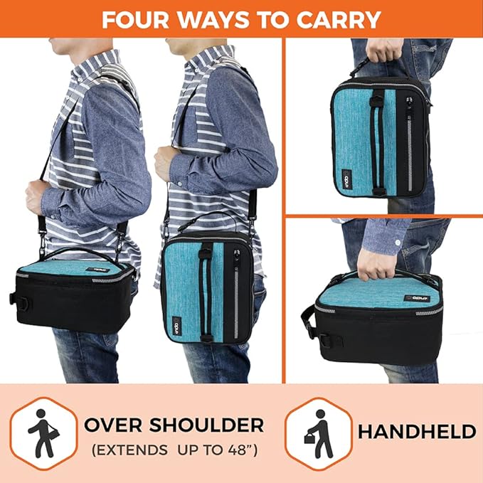 opux Insulated Lunch Box for Men Women Adult, Compact Lunch Bag for Kids Boy Girl Teen, Soft Lunch Cooler Bag for Work School, Leakproof Lunchbox Lunch Pail with Clip-on Buckle, Heather Sea Blue