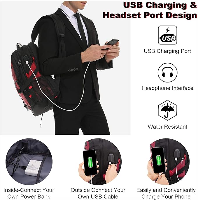LOVEVOOK Travel Laptop Backpack Waterproof Anti Theft Backpack with Lock and USB Charging Port Large 17-17.3 Inch Computer Business Backpack for Women Men Red