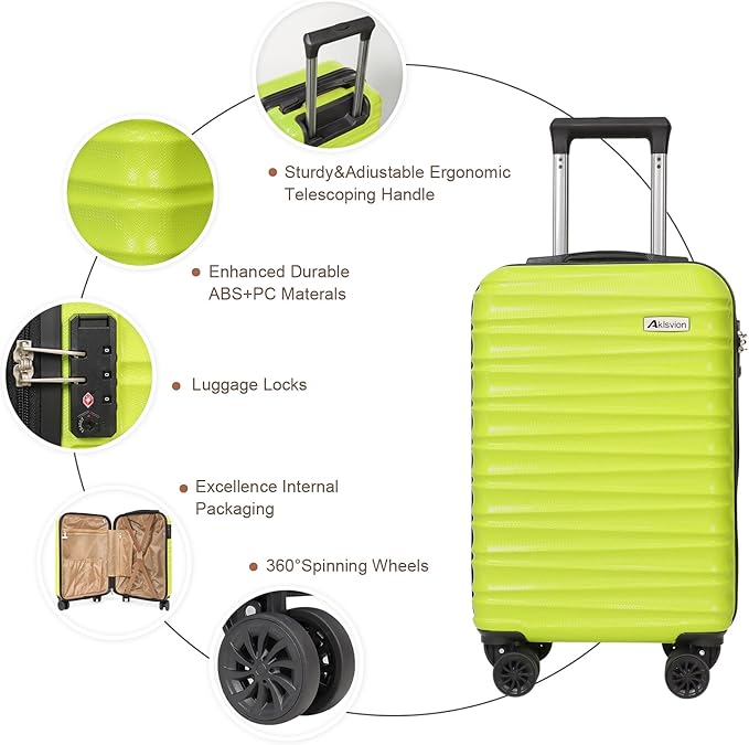 Carry on luggage 20 In suitcase with Spinner Wheels ABS & PC Hardside Luggage（Lime）