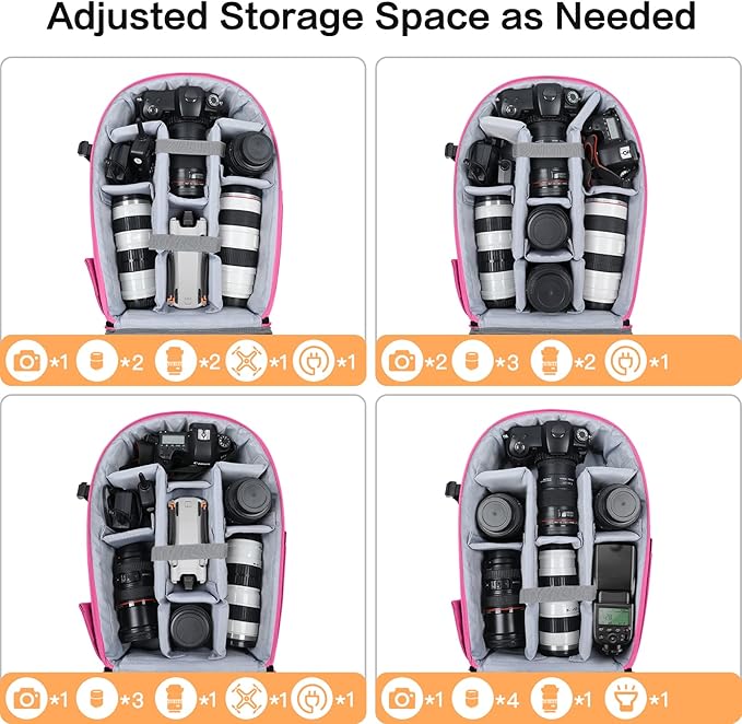 MOSISO Camera Backpack, DSLR/SLR/Mirrorless Photography Camera Bag 15-16 inch Waterproof Hardshell Case with Tripod Holder&Laptop Compartment Compatible with Canon/Nikon/Sony, Rose Red