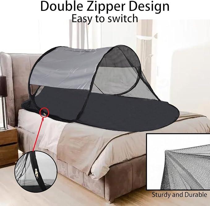 CMINGJ Large Pop Up Mosquito Tent, Portable Foldable Mosquito Net with Bottom for Bed, Camping, Travel, Patio, Suitable for Outdoor Indoor (78 * 28 * 27inch) (Gray Bottom & Gray Top)