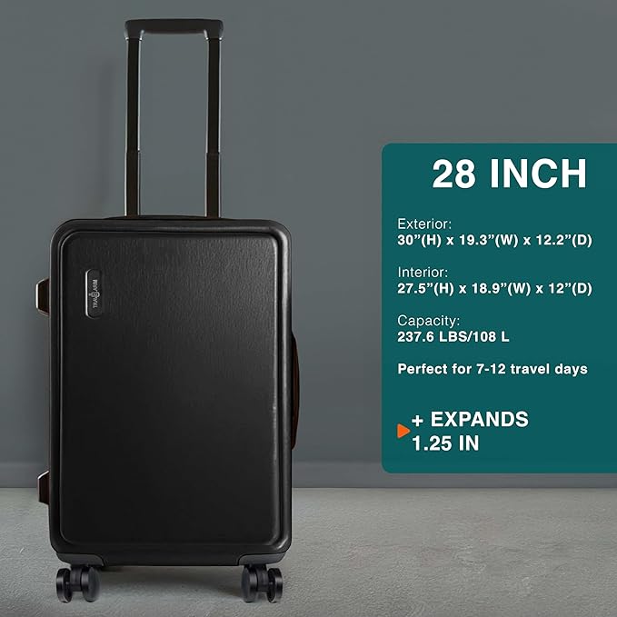 Luggage Sets 3 Piece, 22 Inch Carry on Luggage and 28 Inch Suitcases with Wheels Spinner, Durable Hard Shell Suitcase Set, Expandable Travel Suitcase, Black