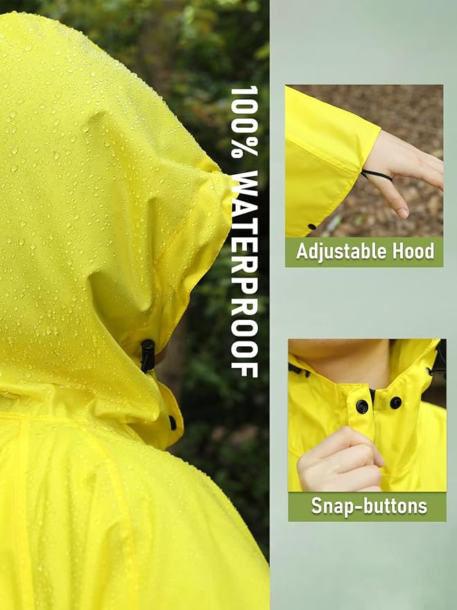 SaphiRose Unisex Rain Poncho Hooded Waterproof Raincoat for Adults Women