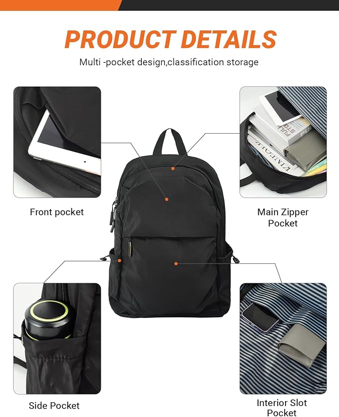 Multi-Pocket Laptop Backpack, 24L Capacity, Fits 14-inch Laptop, 16.9x12.6x5.5 inches, 1.1 lbs, Black/Navy/Gray (Blue)