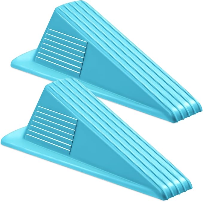 Frienda 2 Pcs Jumbo Door Stoppers Heavy Duty Door Stopper Tall up to 2inch Tall Wedge TPR Large Wedge Stackable Big Rubber Doorstop for Hotel Carpet Hardwood Concrete and Tile (Blue)