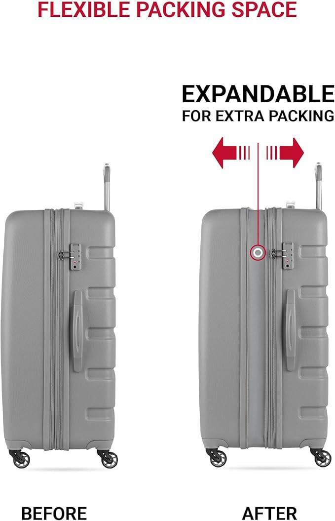 SwissGear 7366 Hardside Expandable Luggage with Spinner Wheels, Grey, 2-Piece Set (19/27)