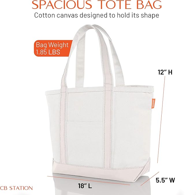 CB STATION Medium Classic Canvas Tote Bag for Women, Top Zipper Closure, Outer Pocket, Daily Essentials, Groceries, Traveling