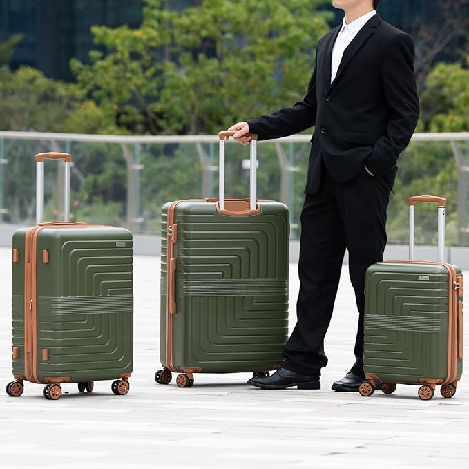 Romswi Luggage Sets 3 Piece Expandable PC+ABS Suitcases, Durable Hardshell Lightweight Suitcase Set with TSA Lock Dual Spinner Wheels, 21/24/28 Inch,Olive Green