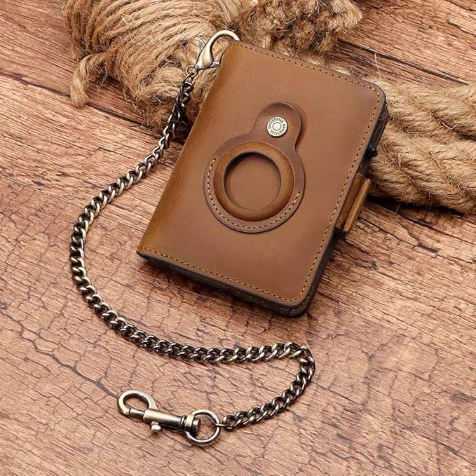 Mens Wallet Card Holder: Pop Up Aluminum Case, Genuine Leather, Smart, RFID Blocking, Slim, Minimalist, Front Pocket - 9-12Capacity (Brown)