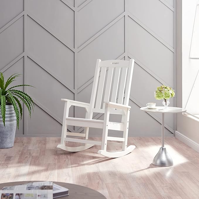 Psilvam Oversized Outdoor Rocking Chair, with 21" Wide Seat and 32" Tall Backrest, Pre-Assembled with Most Components for Effortless Installation (White)