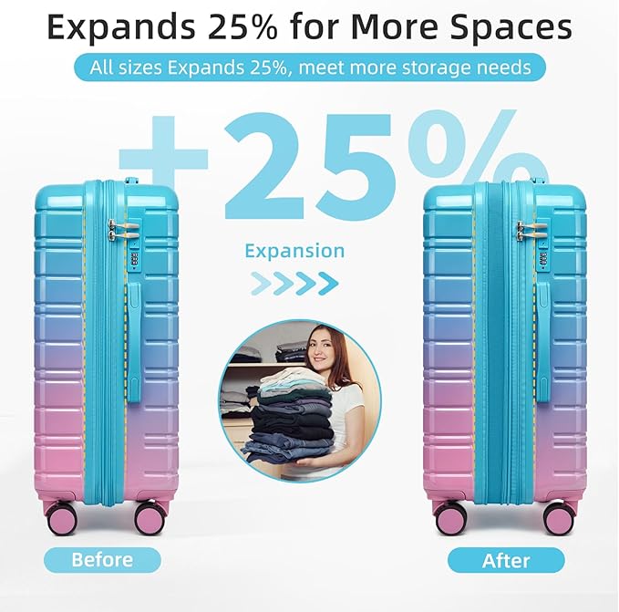 LARVENDER Luggage Sets 5 Piece Hardside Expandable Suitcase with Wheels Lock,PC+ABS Hardside Lightweight Rolling Suitcase for Women and Men,Cotton Candy