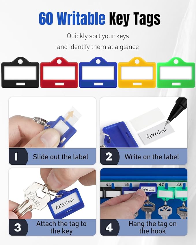 Uniclife 60 Keys Key Lock Box with Code, Wall Mount Key Box, Key Cabinet with Key Racks and Tags, Lock Box for Keys, Key Lockbox, Key Storage Box for Home Office & Company, Blue