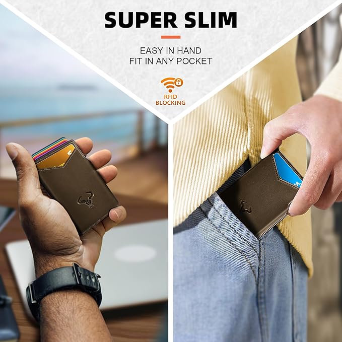BULLIANT Men Wallet Gift Boxed,Slim Front Pocket Wallet Money Clip Card Holder 3.8"x2.7",Pop-up Access