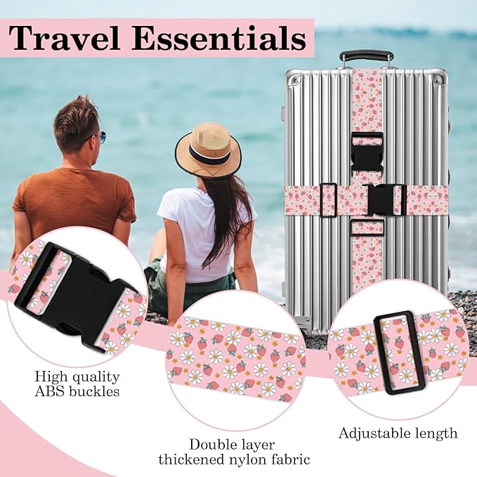 Strawberry Luggage Straps for Suitcases TSA Approved, Luggage Identifiers for Suitcase, Adjustable Suitcase Strap for Baggage Security with Cute Patten, Travel Necessary Accessories