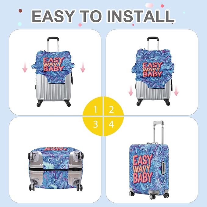ANNA QUEEN Funny Psychedelic Wavy Luggage Cover, Colorful Suitcase Protector with with Retro Vibes, Stretchable, Washable Travel Cover for 24-26 Inch Luggage