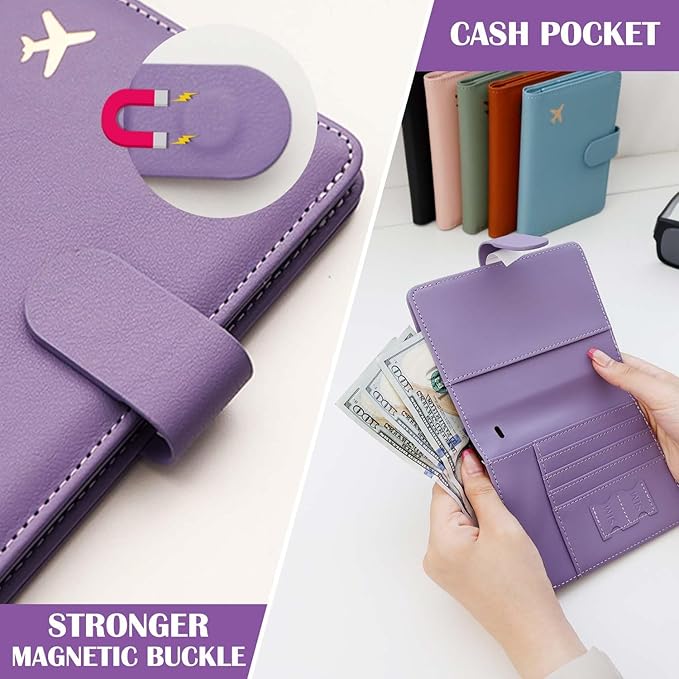 Melsbrinna Premium Leather Passport Holder Covers Case, Waterproof Rfid Blocking Travel Wallet Passport Holder with Pen Holder, Cute Passport Book for Women/Men