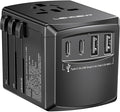 LENCENT Universal Travel Power Adapter, International AC Plug Adaptor with 2 USB C 2 USB A Ports Wall Charger Worldwide Travel Essentials for US to EU UK Ireland Australia (Type C/G/A/I) Black