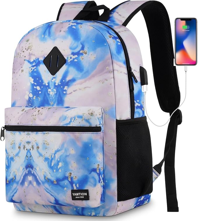 School Backpack,Classic Cute Bookbag Men and Teen Boy Schoolbag with USB Charging Port for High School College Office Work Travel