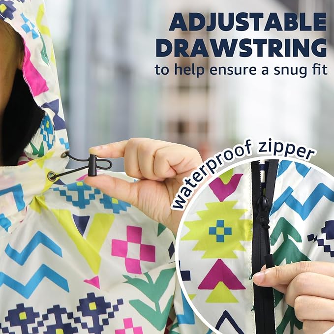 ANYOO Waterproof Rain Poncho Lightweight Reusable Hiking Hooded Coat Jacket for Outdoor Activities