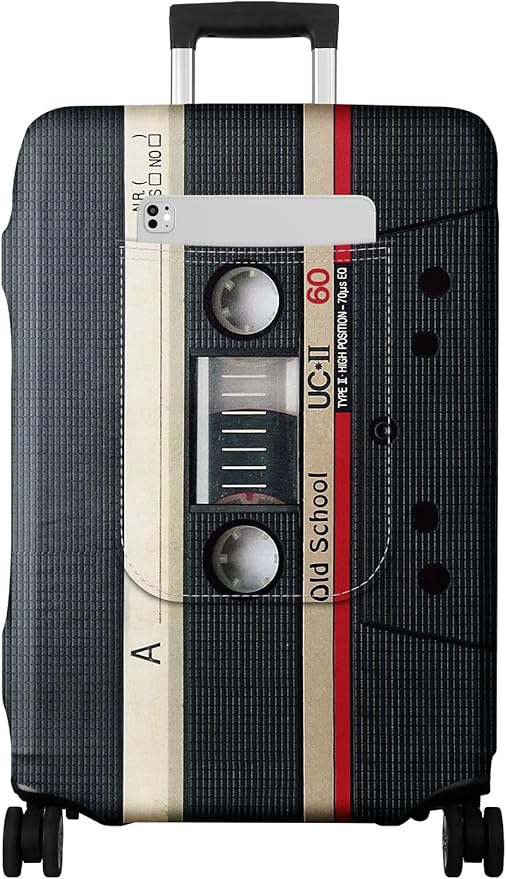 Slohif Luggage Cover for Suitcase Tsa Approved Protector - Luggage Sleeve Large Suit Case Cover Travel Stretch Baggage Case Protective Washable Fit 24-27 Inch Black Tape M