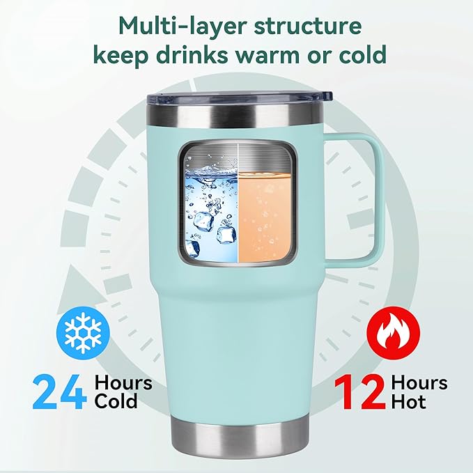 HASLE OUTFITTERS 20oz Tumbler Bulk with Lid, Stainless Steel Tumbler Bulk with Handle, Metal Insulated Travel Coffee Mug Set with Handle, Double Wall Vacuum Leak Proof Tumbler Cup, Mint Green 6 Pack
