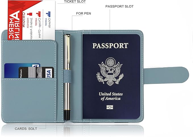 Melsbrinna Premium Leather Passport Holder Covers Case, Waterproof Rfid Blocking Travel Wallet Passport Holder with Pen Holder, Cute Passport Book for Women/Men