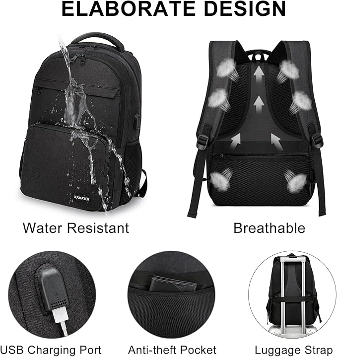 School Backpack for Teen Boys & College Students - 15.6 Inch Large Capacity Laptop Bookbag with Sturdy Water Resistant Anti-Theft | Multiple Compartments Backpack, Black