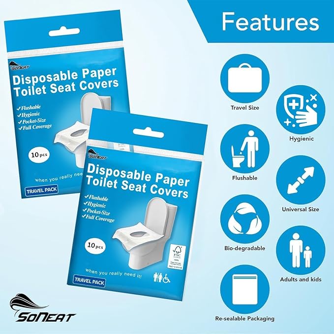 Disposable Toilet Seat Cover - 100 Count Large Flushable Toilet Seat Covers for Travel, Disposable Toilet Seat Cover for Kids, Potty Training & Public Restrooms, Travel Size Paper Seat Covers