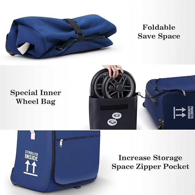 Stroller Bag for Airplane, Stroller Travel Bag Compatible with UPPAbaby Vista, Vista V2, Cruz V2, Rolling Wheel Bag with Storage Pocket, Multiple Handles, Luggage Tag for Flight Travel, Navy