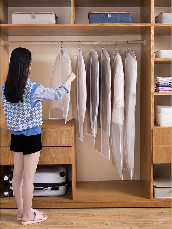 Dress Bags for Hanging Clothes (Set of 12) Breathable Suit Bag Covers with Zip Coat Covers for Closet Garment Bag for Wardrobe Storage and Travel Covers for Coats White - 24'' x 60''