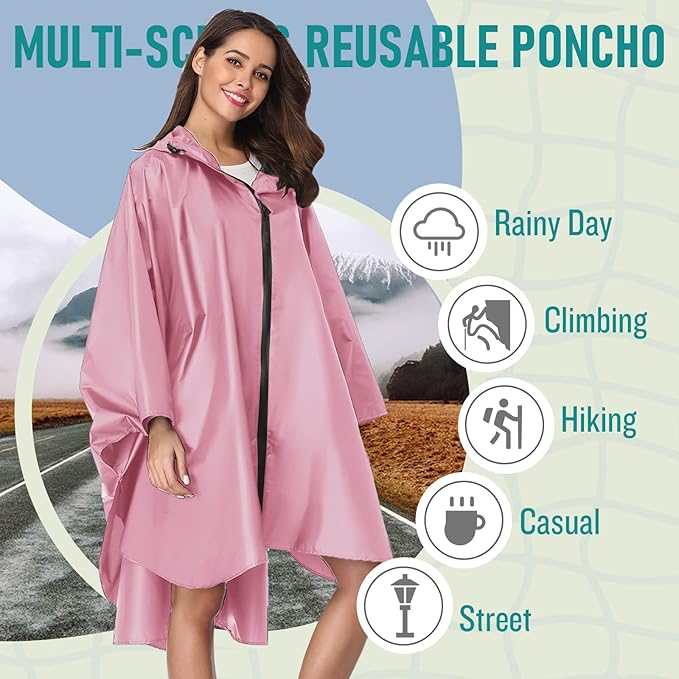 SaphiRose Unisex Rain Poncho Raincoat Hooded for Adults Women with Pockets