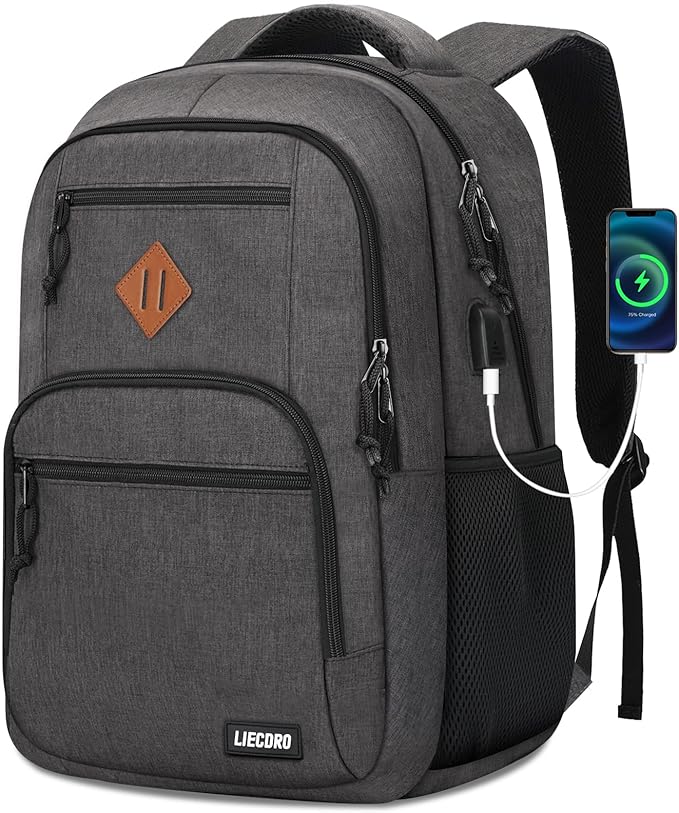 Black Backpacks for Men, Backpack for School, School Backpack for Boys Teens, 15.6 inch Laptop Back Pack with USB Charging Port, College Book Bag, Business Work Travel Bookbag, mochilas para hombres