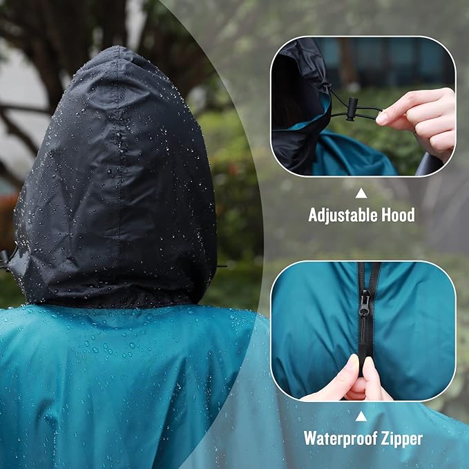 SaphiRose Rain Poncho Jacket Coat Hooded for Adults with Pockets