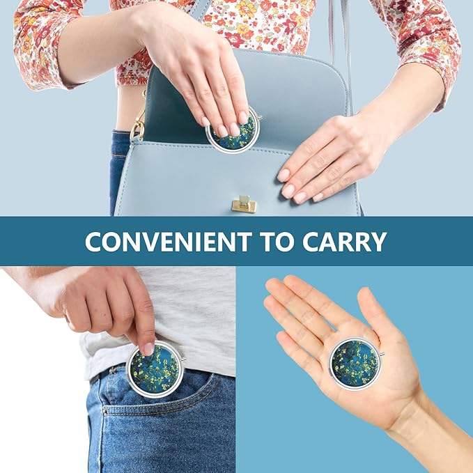 Pill Box 3 Compartment Medicine Pill Case,Portable for Pocket or Purse Pill Box Decorative Metal Medicine Vitamin Organizer Unique Gift(Floral Flower)