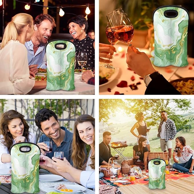 Wine Carrier Tote Personalized Bag for 2 Bottles - Neoprene Wine Bottle Holder with Carry Handle, Wine Protective Bag Insulated Bag Beer Cans Water Bottle Holder for Travel Picnic,Style5