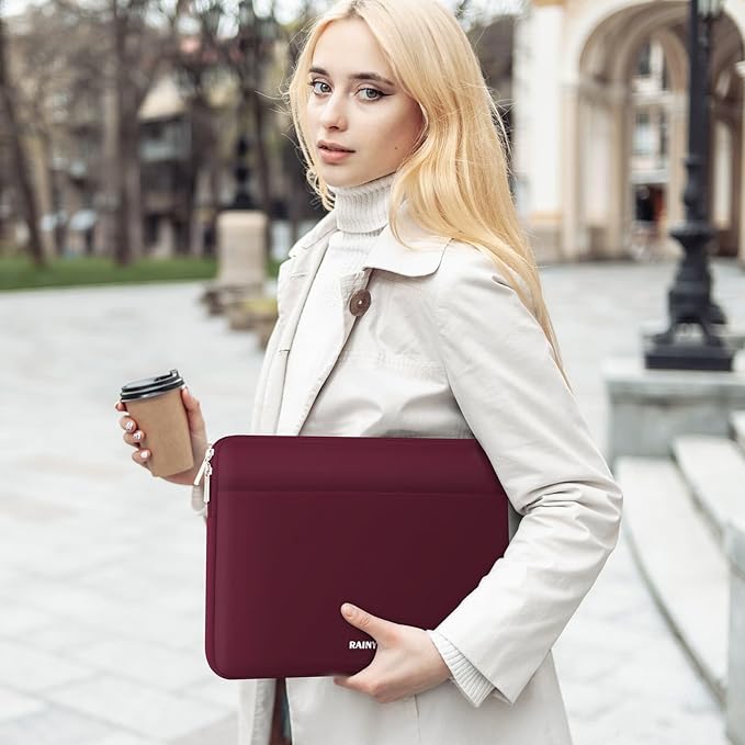 RAINYEAR Laptop Sleeve Case 13.3 Inch, Protective Portable Case with Front Pocket, Briefcase Handbag Laptop Bag Compatible with MacBook Air/Pro 13-13.3 inch, MacBook Pro 14 inch, Red