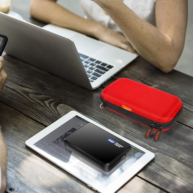 External Hard Drive Case - GLCON Shockproof EVA Carrying Case for WD My Passport Element Seagate Expansion Backup Toshiba 1TB 2TB 4TB - High Protection Portable Travel Electronic Power Bank Bag (Red)