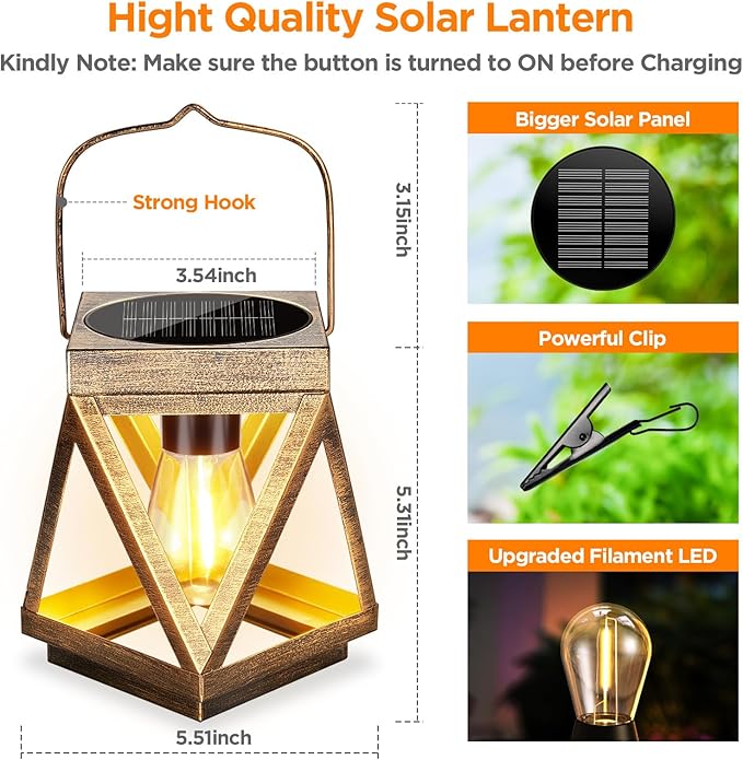 KOOPER Solar Lanterns Outdoor Waterproof, 4 Pack Upgraded Metal Hanging Solar Lights Outdoor Lantern Decorative, Bright Bronze Hanging Lanterns for Yard Patio Table Pathway Garden Decor