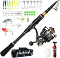 mouhike Carbon Fiber Telescopic Fishing Rod Reel Combo Lightweight Collapsible Spinning Pole Reel Kit Fishing Gear Set Portable Travel Fishing Kit with Tackle Bag Lures Hooks Fishermen Gift