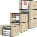 Fab totes 6 Pack Clothes Storage, Foldable Thick Fabric Blanket Storage Bags, Containers for Organizing Bedroom, Closet, Clothing, Comforter, Organization with Handle,Beige