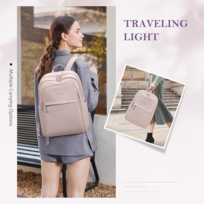 Travel Backpack for Women Personal Carry On Bag Business Weekender Hiking Multilayer Laptop Bag,16 Inch,Pink