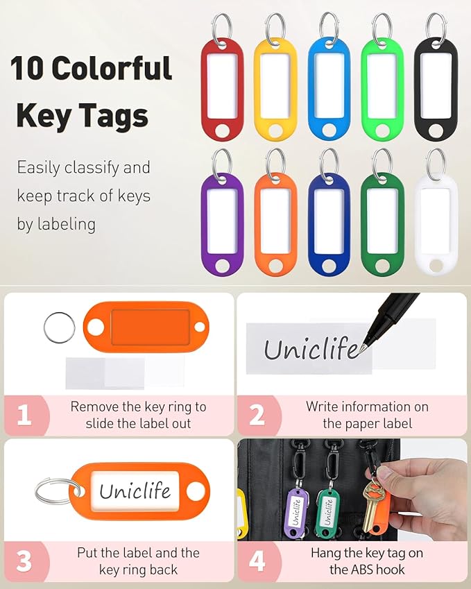 Uniclife Zippered Key Case Organizer Waterproof and Fireproof Pink Key Binder with 24 Hooks and Tags Portable Key Storage Book for Offices Real Estate Agencies Hotels and Rental Management