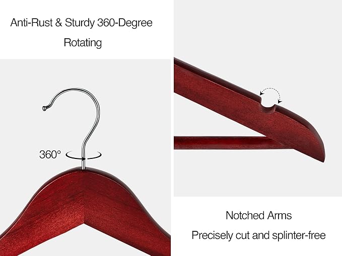 StorageWorks Wooden Hangers 20 Pack, Wood Coat Hanger for Coats, Shirts, Jackets, Pants, Suits, Dark Cherry Color
