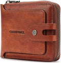 Men's brand buckle driver's license zipper genuine leather wallet, large capacity, multifunctional coin pocket (Yellowish brown)